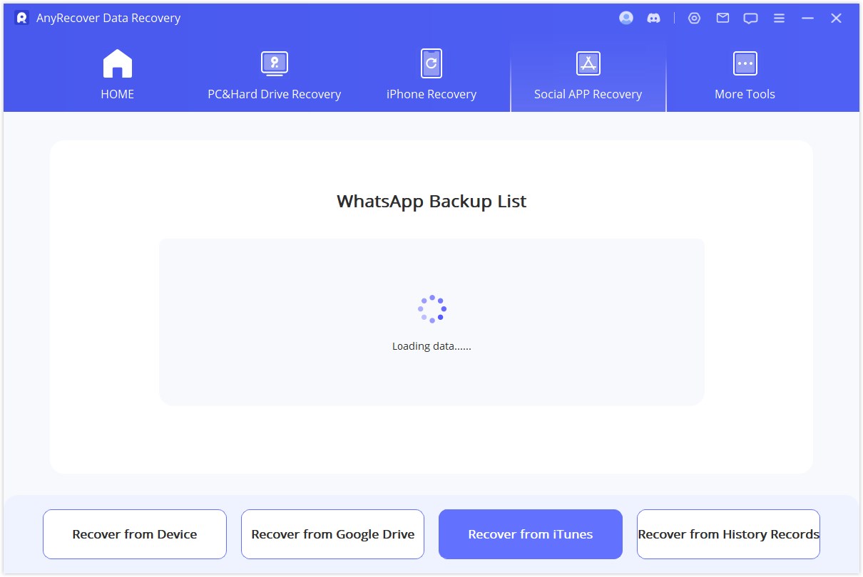 loading iTunes WhatsApp backup data