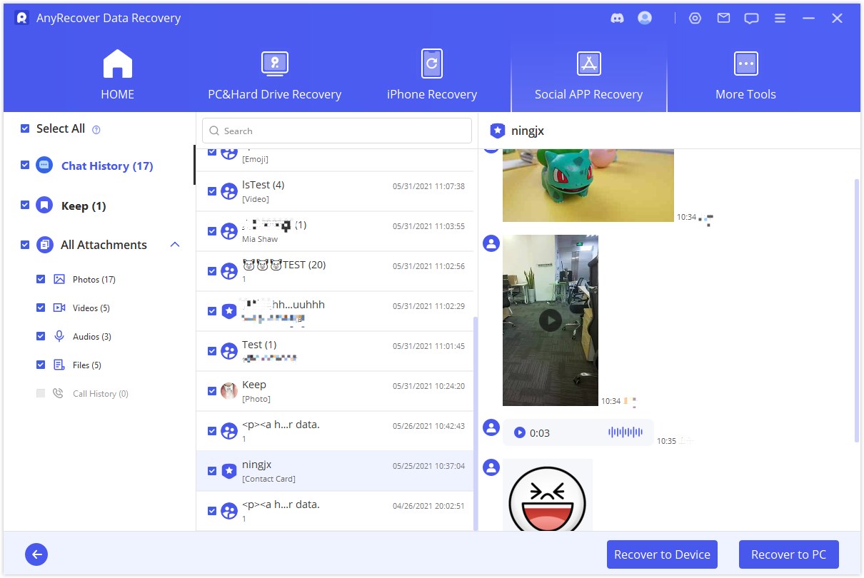 preview and select where to save restored data