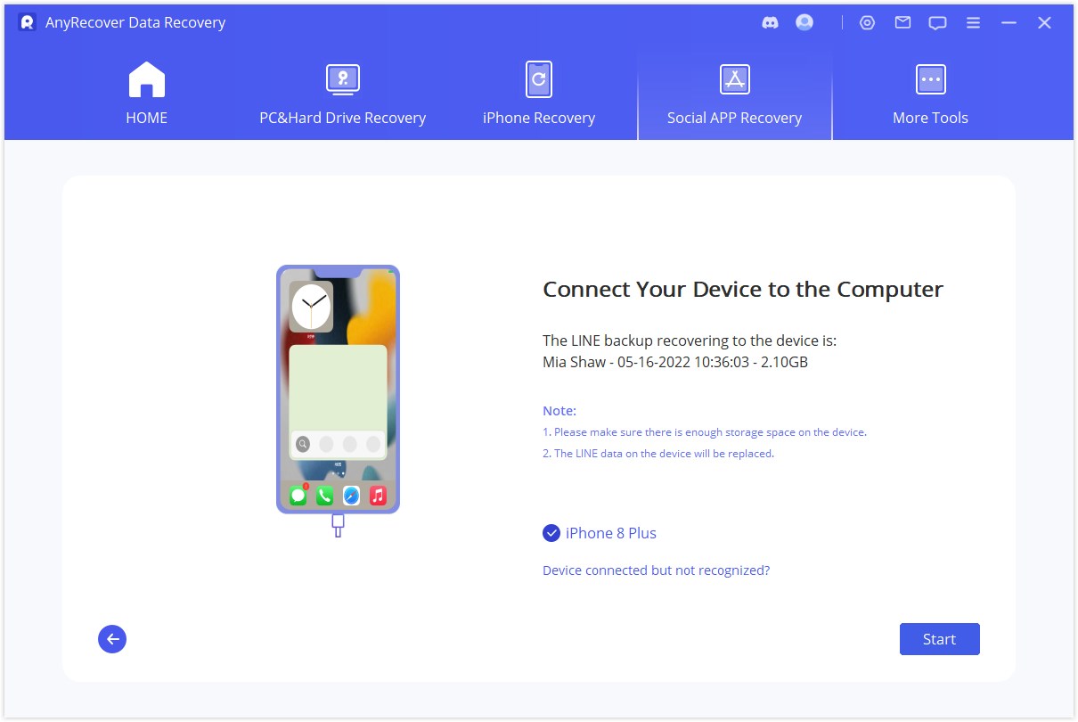 connect iPhone to recover iTunes backup