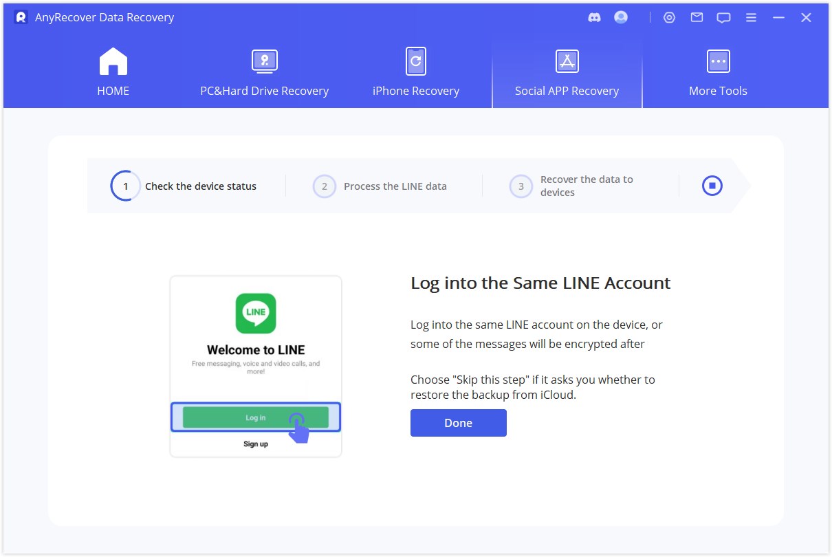 login to the same account AnyRecover