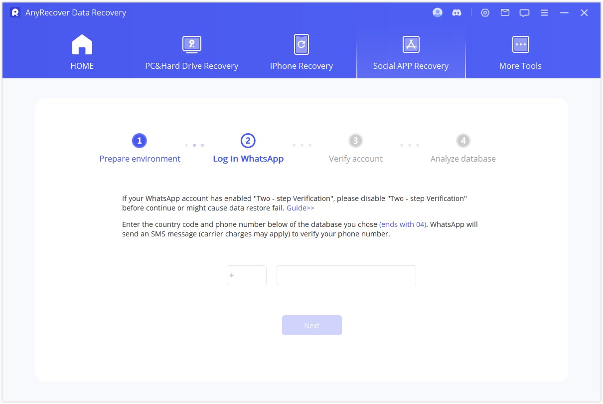 enter phone number and log in WhatsApp