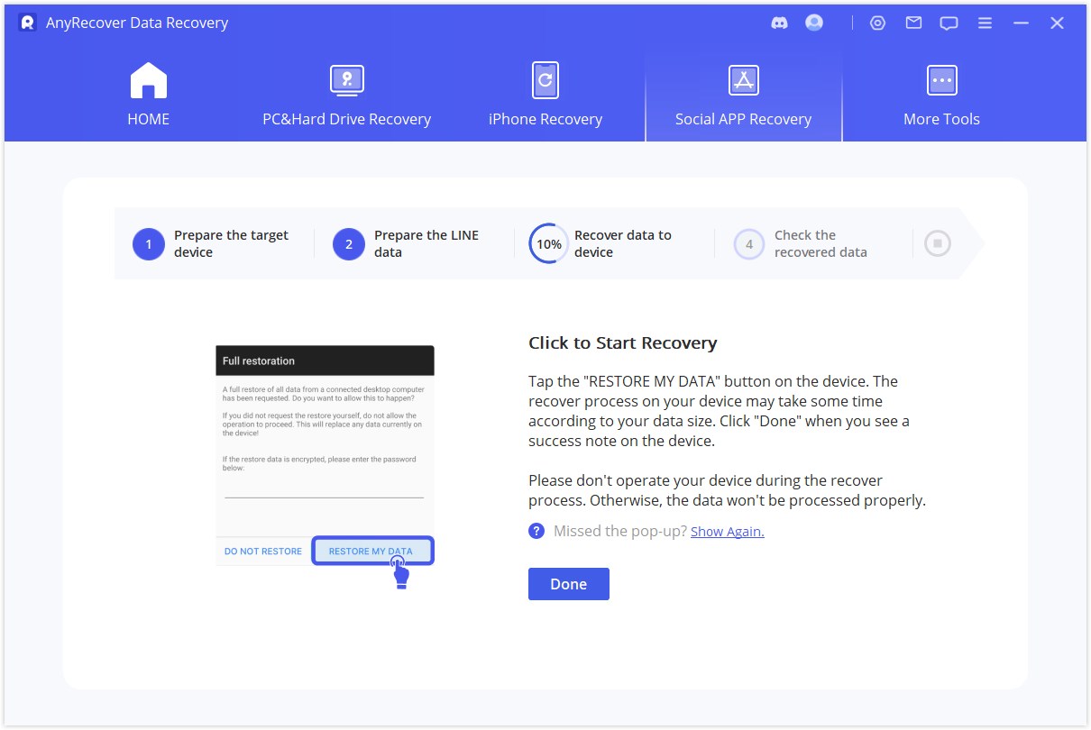 recover iTunes LINE data to Android device