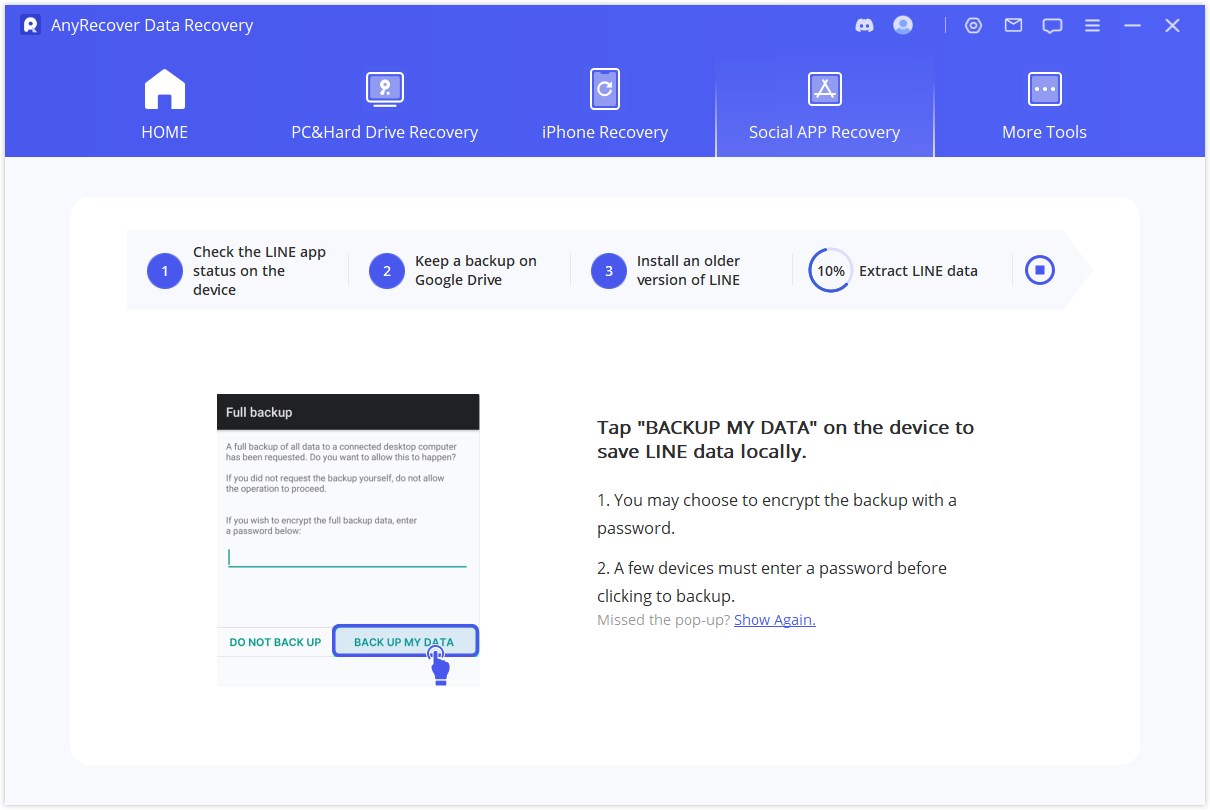 make a local backup of LINE data