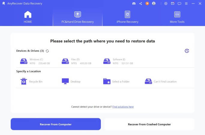 anyrecover pc and hard drive recovery