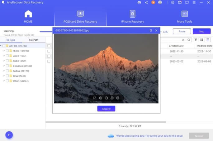 anyrecover recover file step