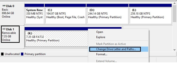 change drive letter and path