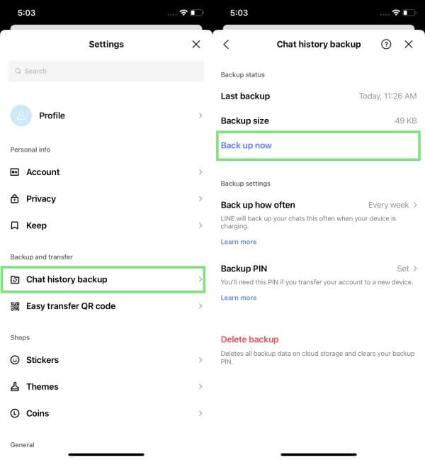 how to back up LINE chat history on iPhone