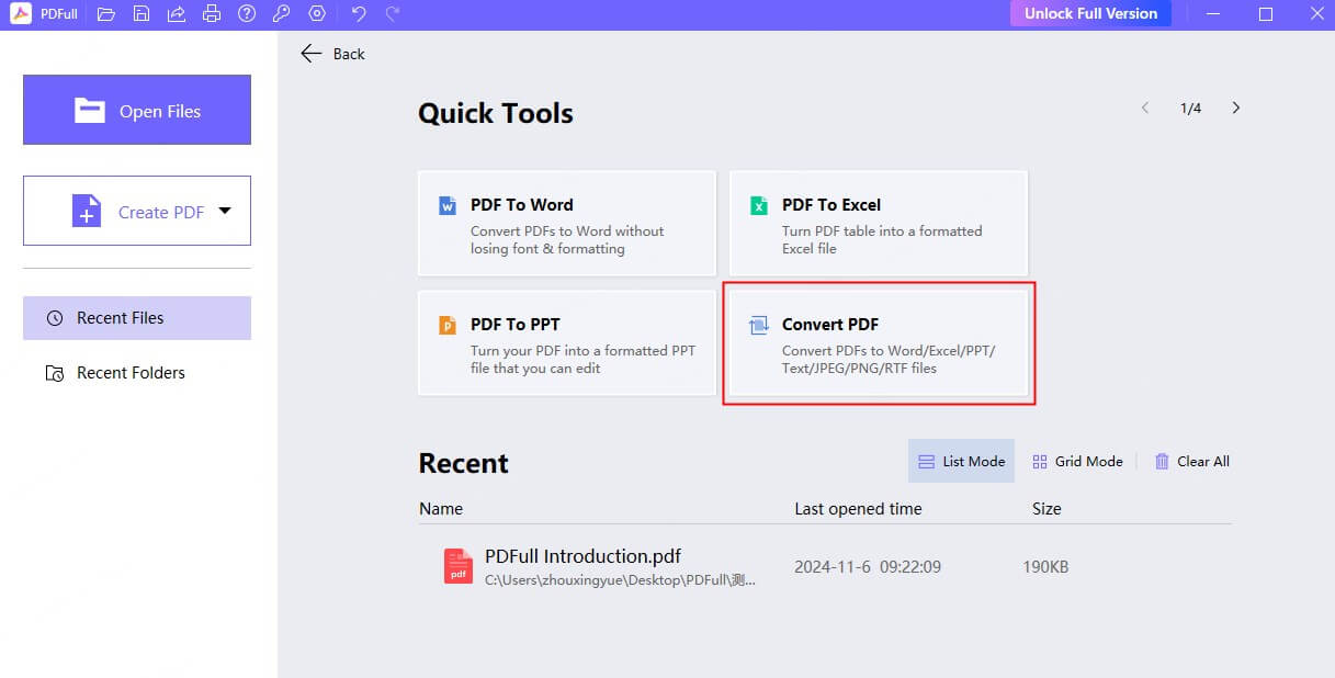 click convert pdf feature