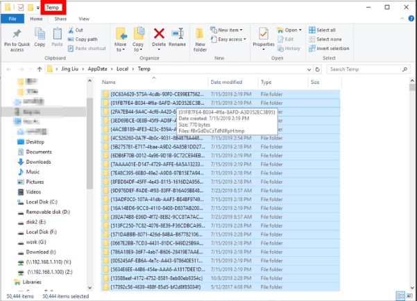 delete temporary files