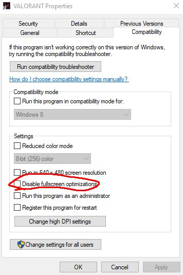 disable full screen optimizations
