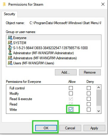 enable write permission
