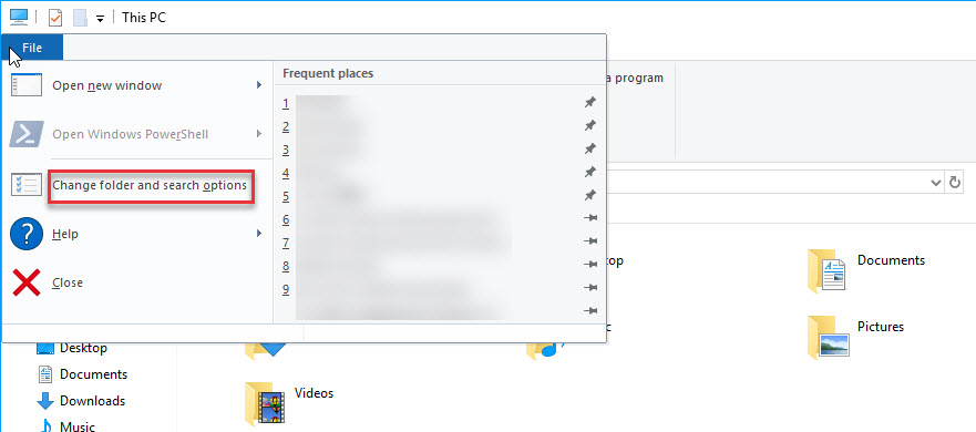 change folder and search options
