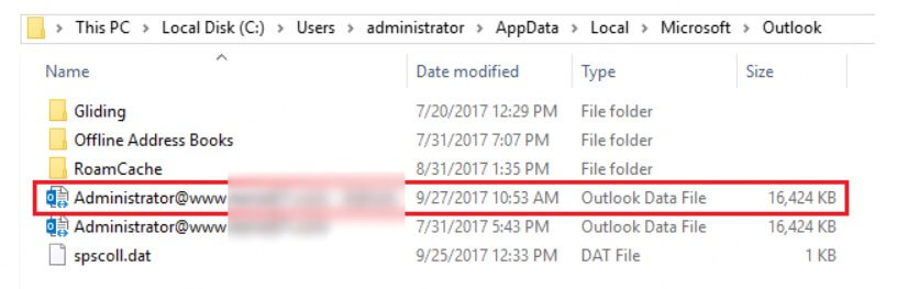 find ost file using file explorer