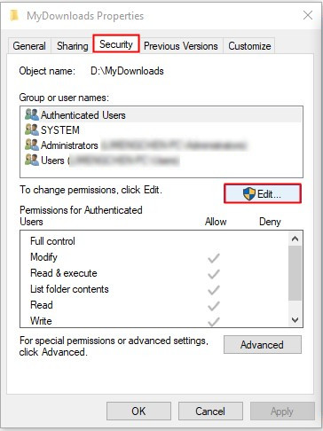 get permission folder
