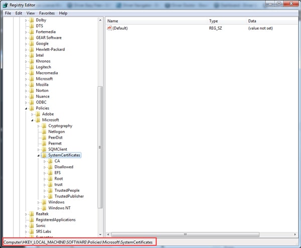 go to system certificates in registry editor