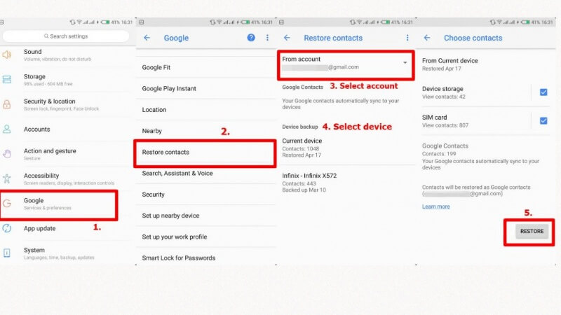 interface of Google account for How to Restore Deleted Contacts on Android?