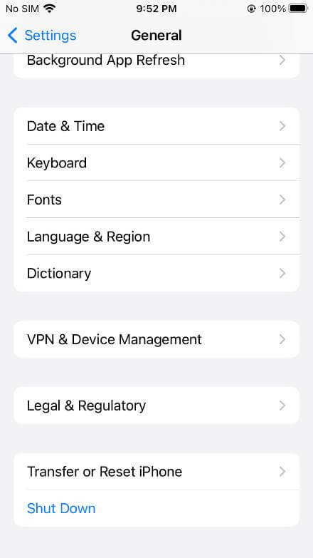 reset iphone settings