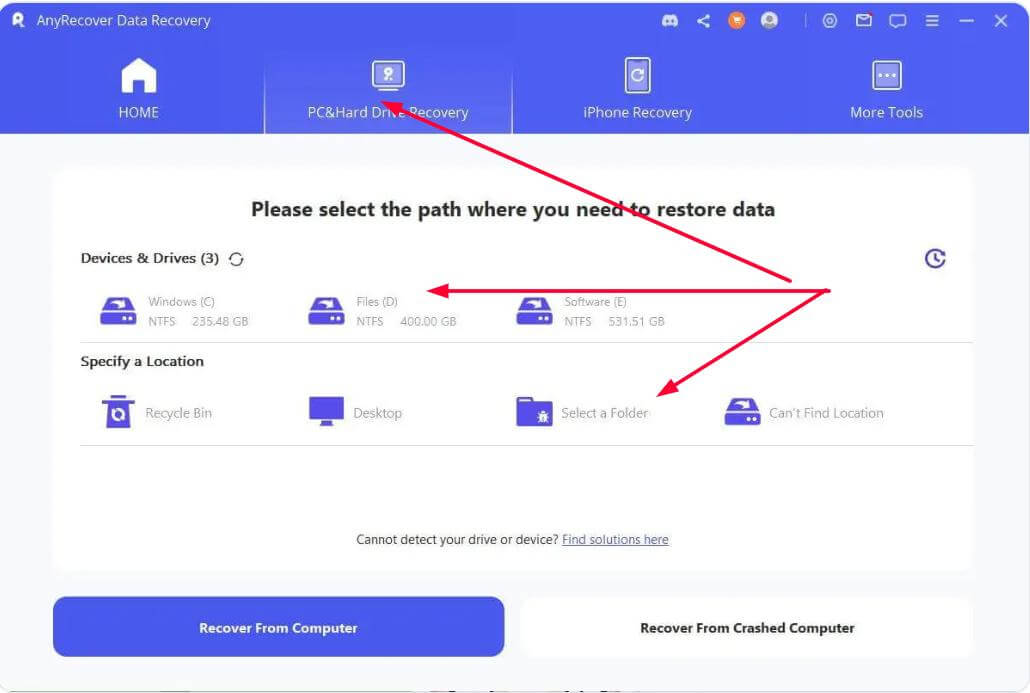 go to pc hard drive recovery in anyrecover