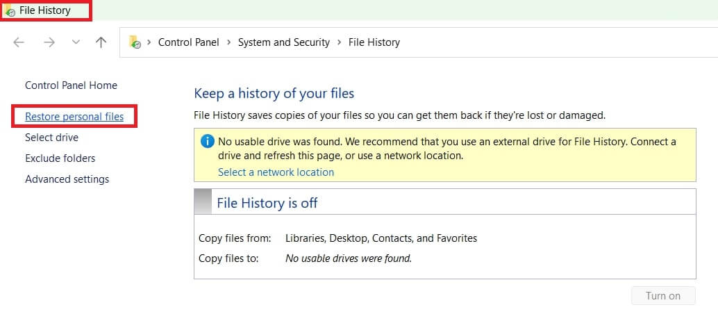 restore personal files