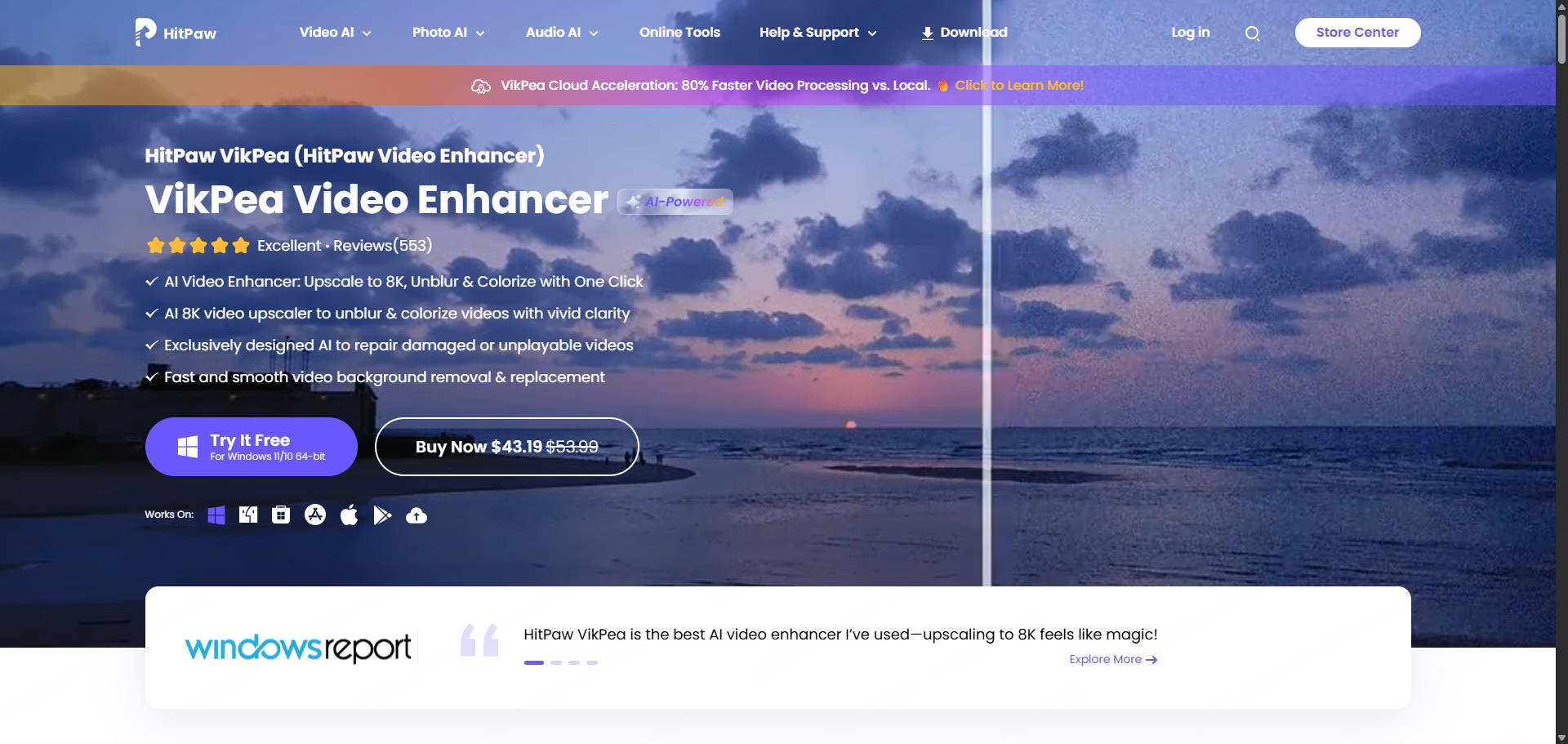 HitPaw Video Enhancer interface showing video enhancement