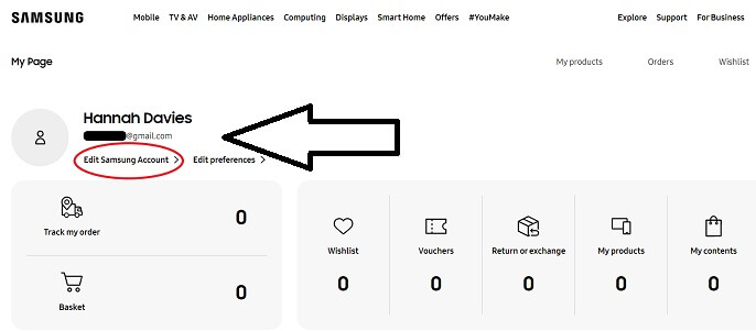   Click on Samsung Profile