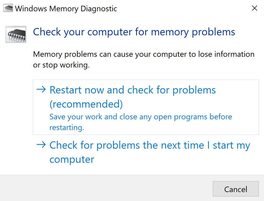 run windows memory diagnostic