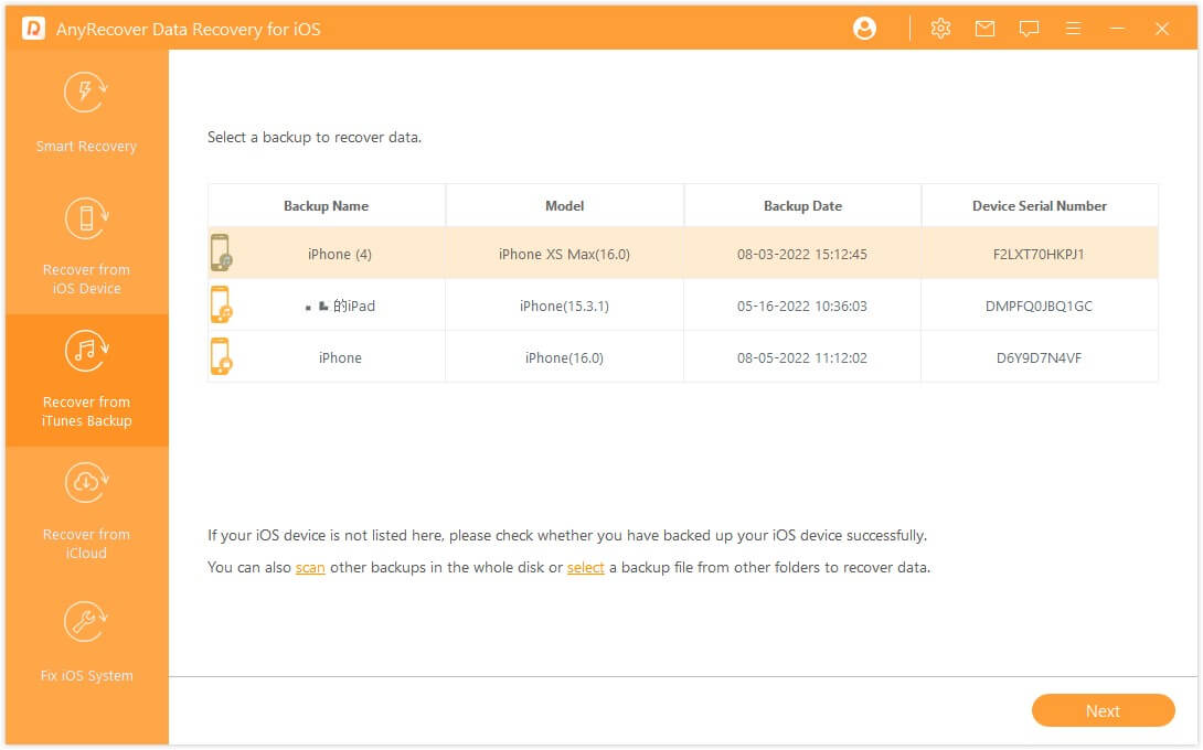 recover call log history from iTunes backup