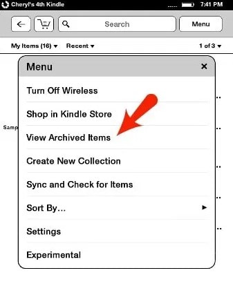 kindle view archived items