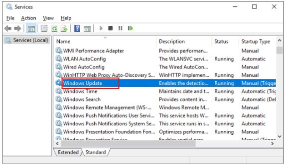 locate the windows update service