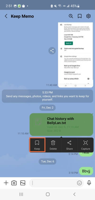 save items from Keep Memo in Keep