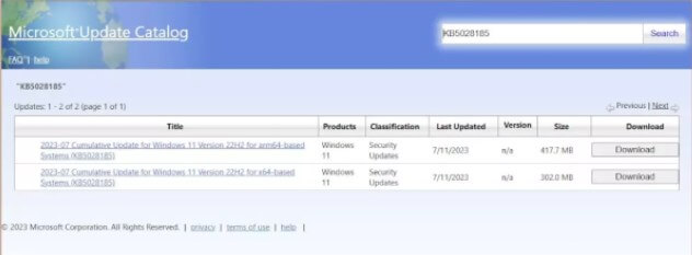 microsoft update catalog