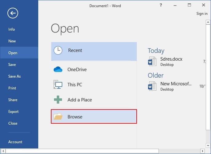 open repair word using text recovery converter