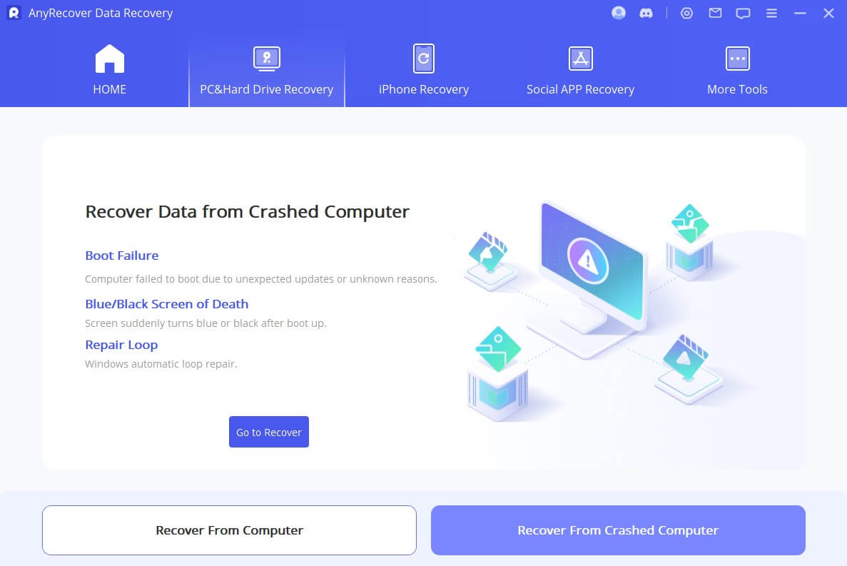 select recover from crashed computer