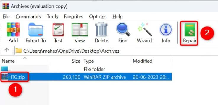 repair archives with winrar