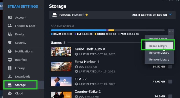repair steam library