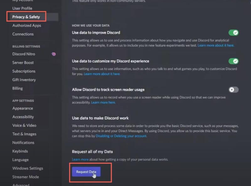 request discord data