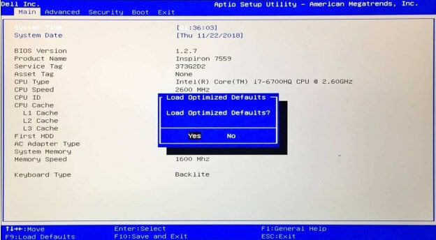 reset bios to default