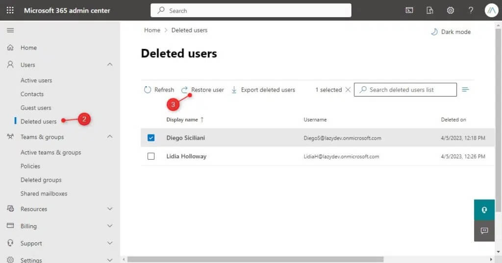 restore deleted mailbox office 365