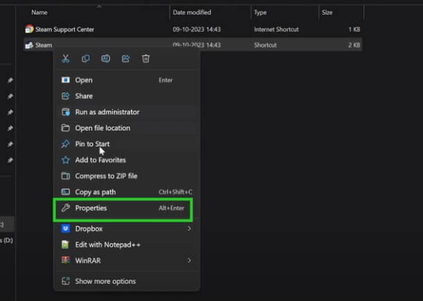 go to steam properties