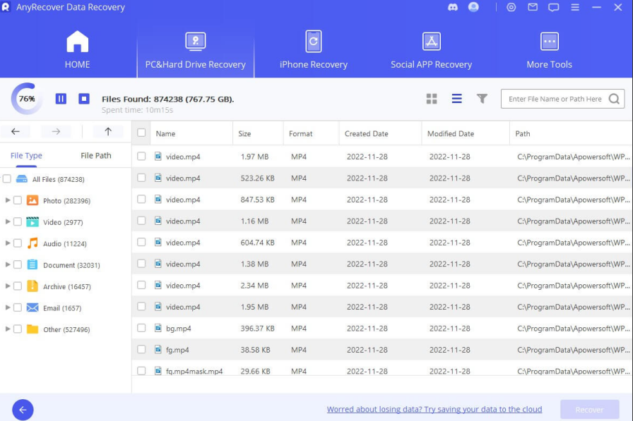 scan deleted files with anyrecover