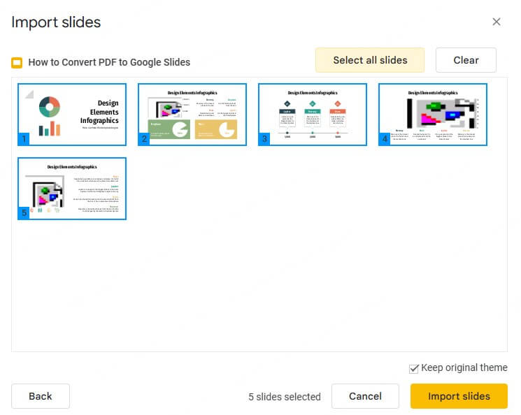 select slides to import