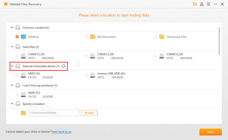 Select the location of your SD card