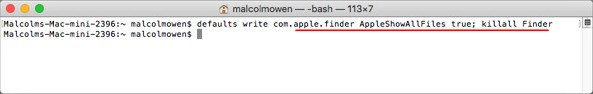 Show hidden files on Mac with terminal