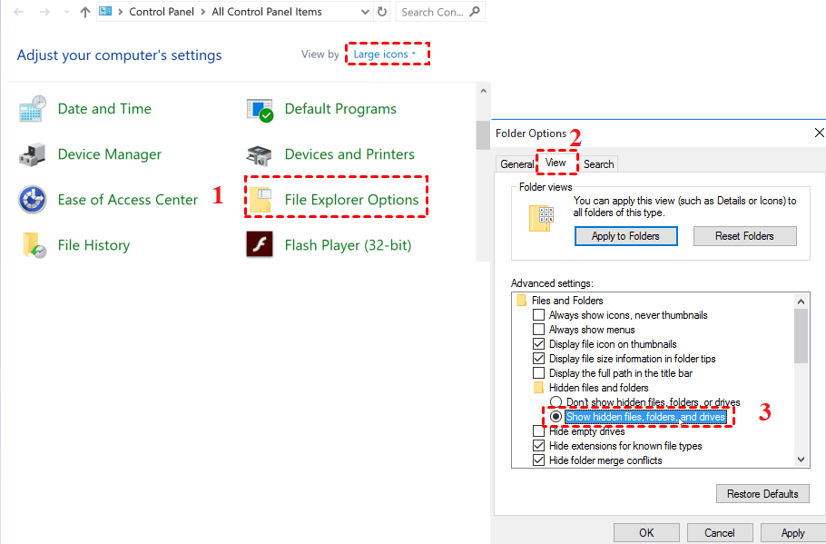 showing hidden files folders and drives