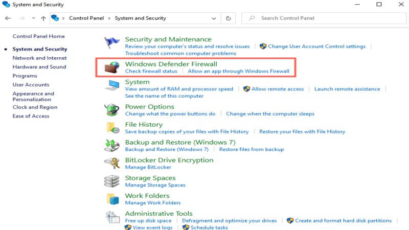 open windows defender firewall