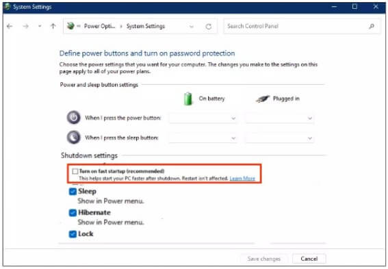 turn on fast startup
