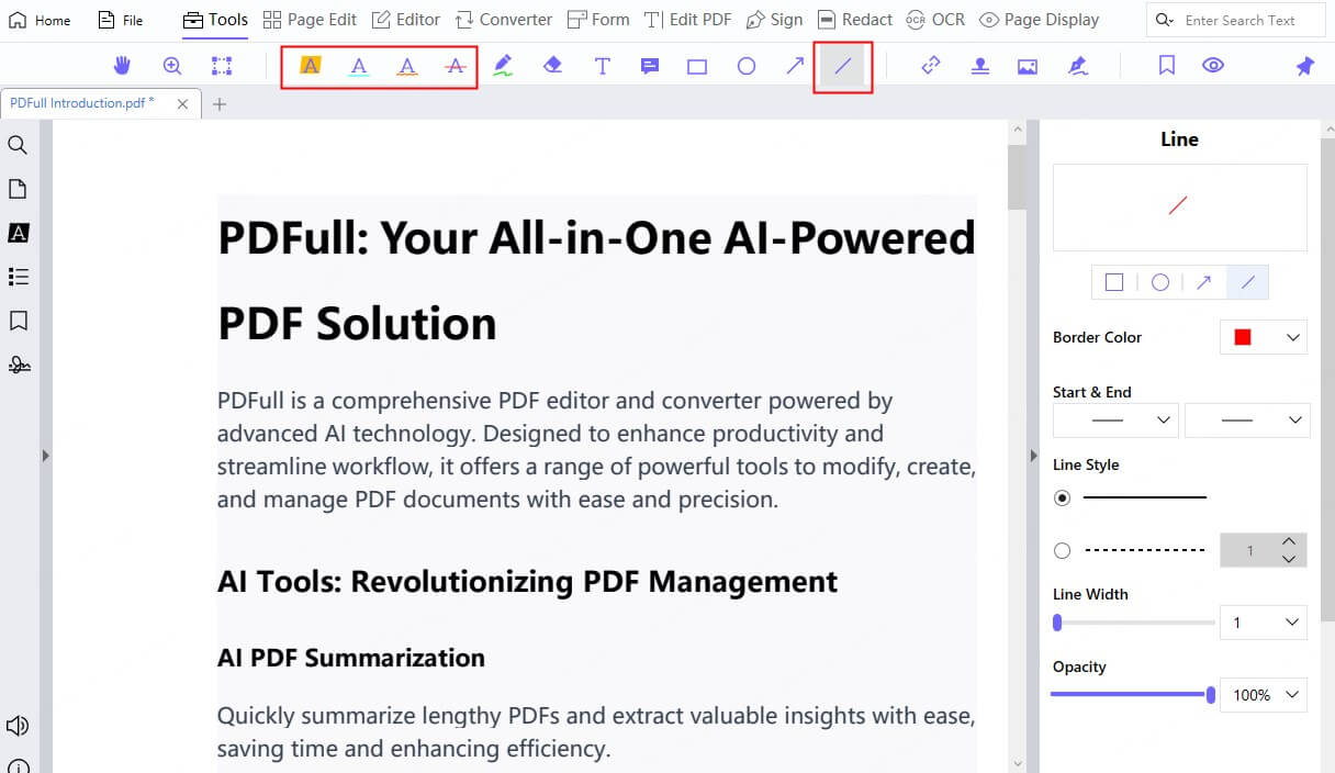 pdfull offers various line tools