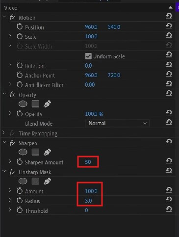 Unsharp Mask settings