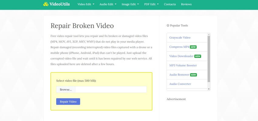use videoutils to repair avi online