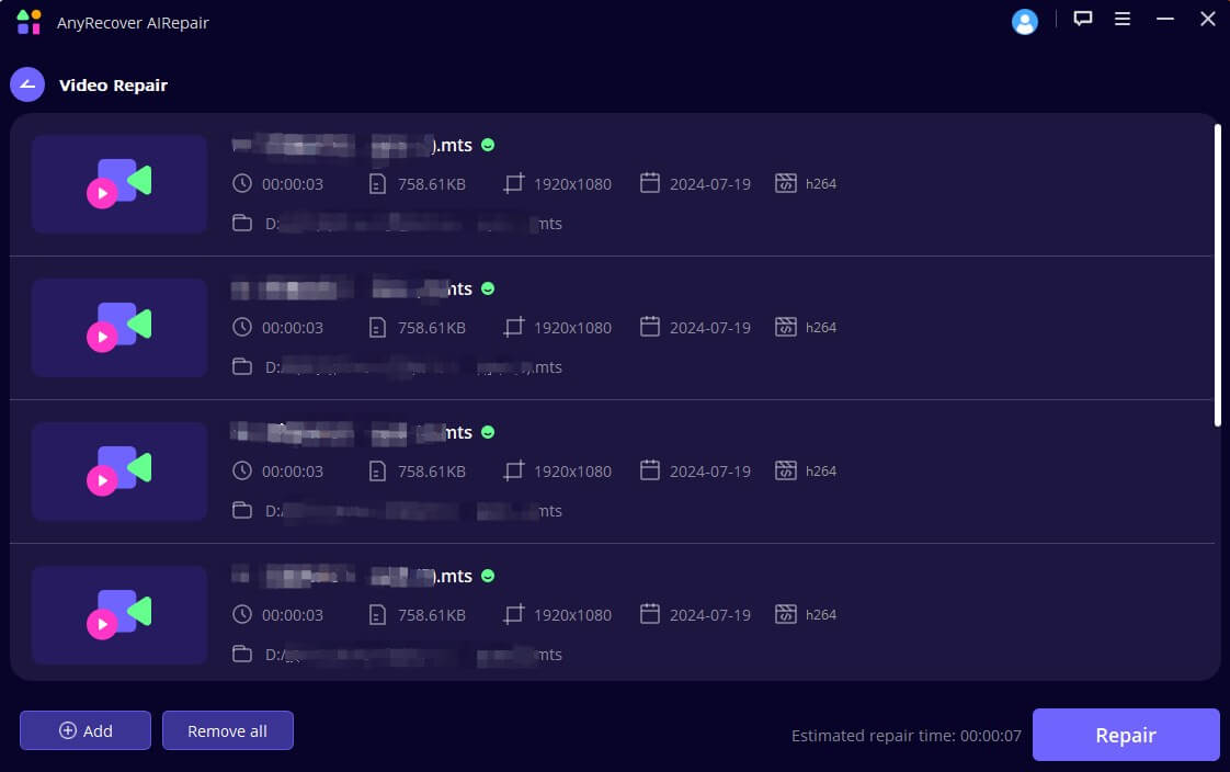 start to repair videos  